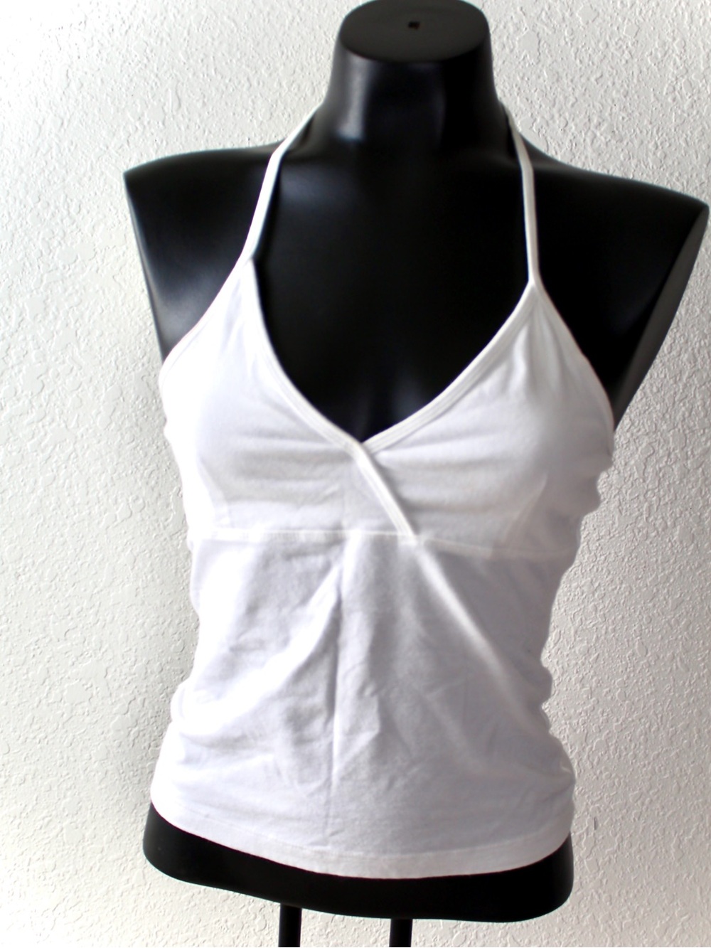 No Boundaries Medium White V Neck Halter top Cotton, Vintage New, babydoll cami